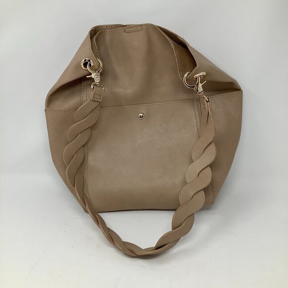 Antik Kraft Handbags - Antik Kraft faux leather tote bag woven strap neutral beige vegan hobo